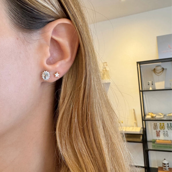 Gold Versailles Halo Stud Earrings Sapphire