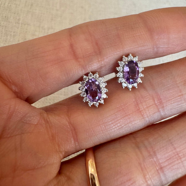 Versailles Halo Stud Earrings Amethyst