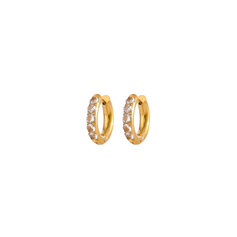 Medium Clear Pave Gold Hoops