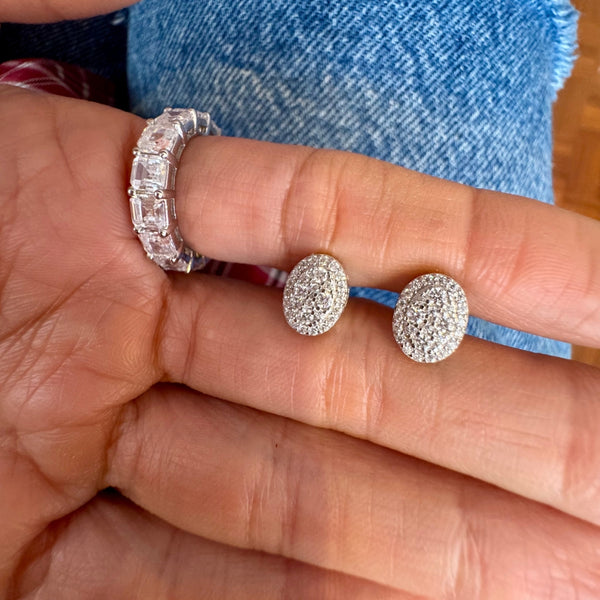 Moissanite Oval Pave Illusion Studs