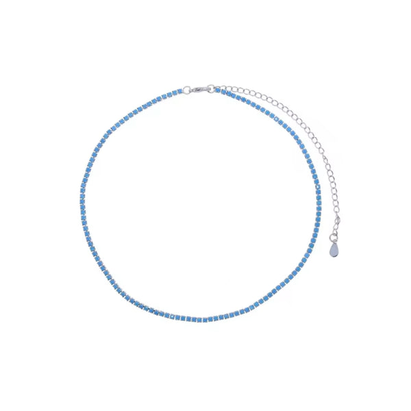 Thin Stainless Tennis Necklace Turquoise