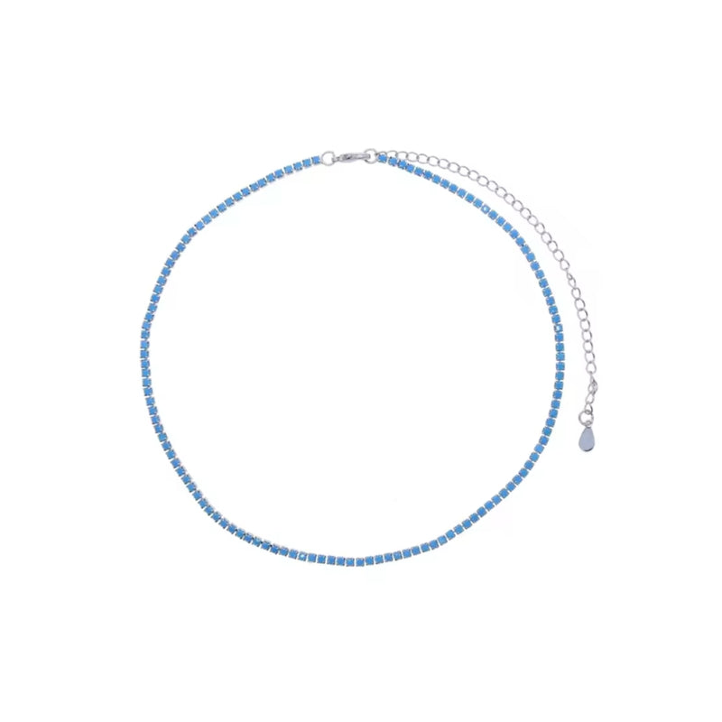 Thin Stainless Tennis Necklace Turquoise