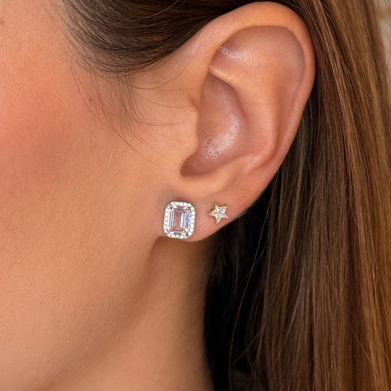 Powder Pink Emerald Cut Studs