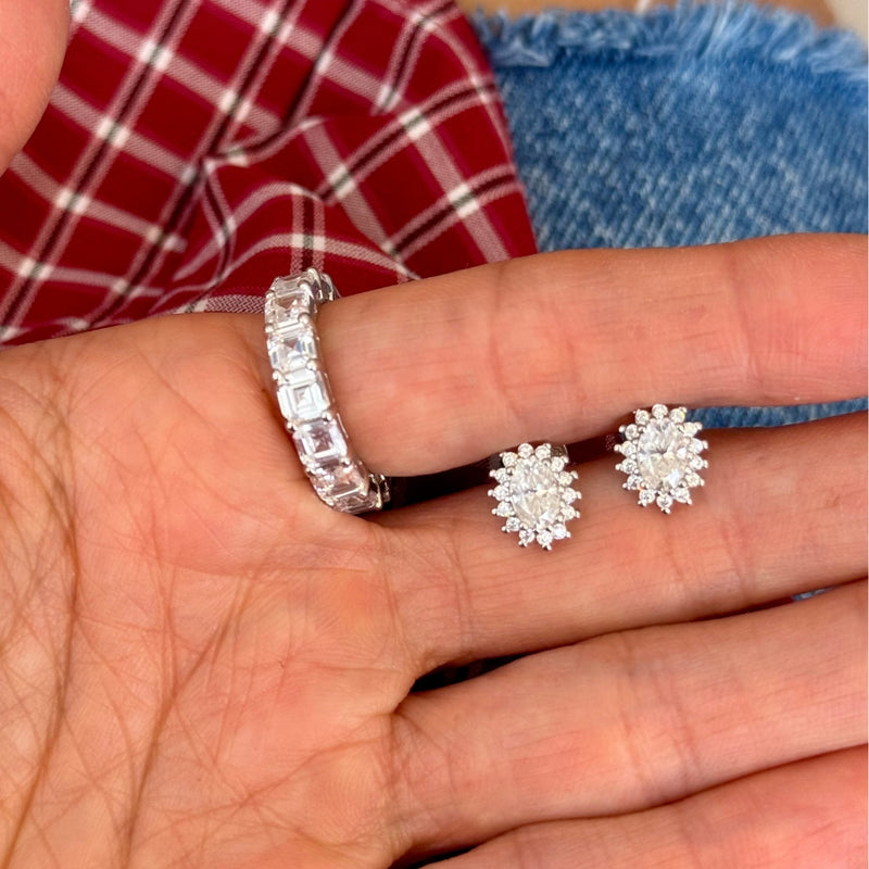 Oval Moisanite Halo Studs