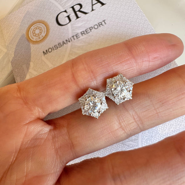 Moissanite Chrysanthemum Studs