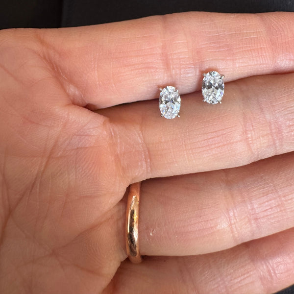 Oval Gem Studs Silver