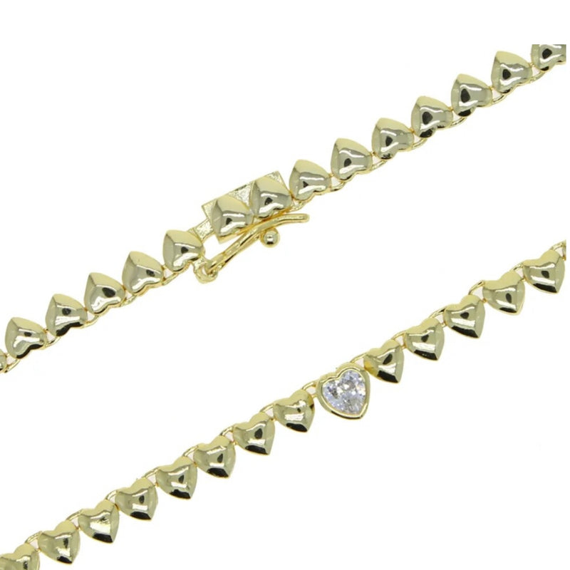 Gold Heart Tennis Necklace