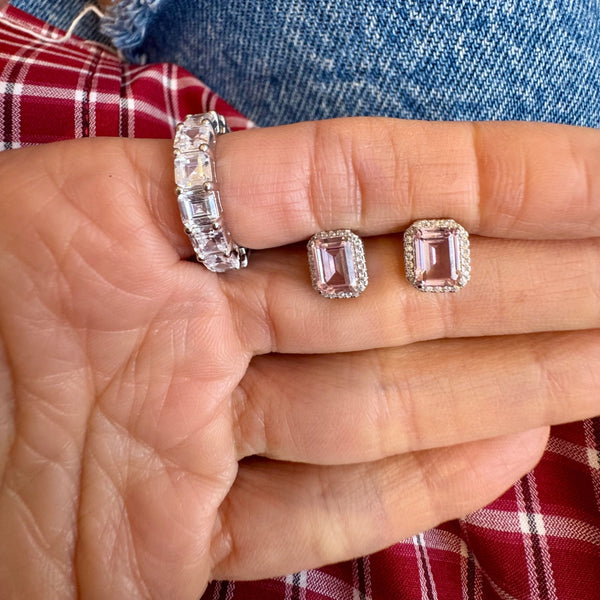 Powder Pink Emerald Cut Studs
