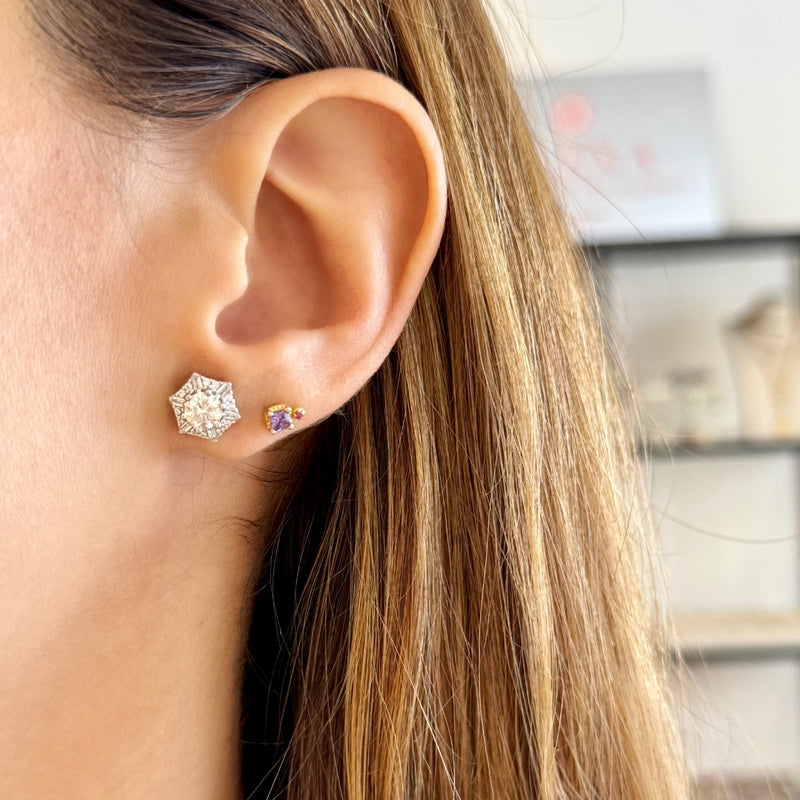 Moissanite Chrysanthemum Studs