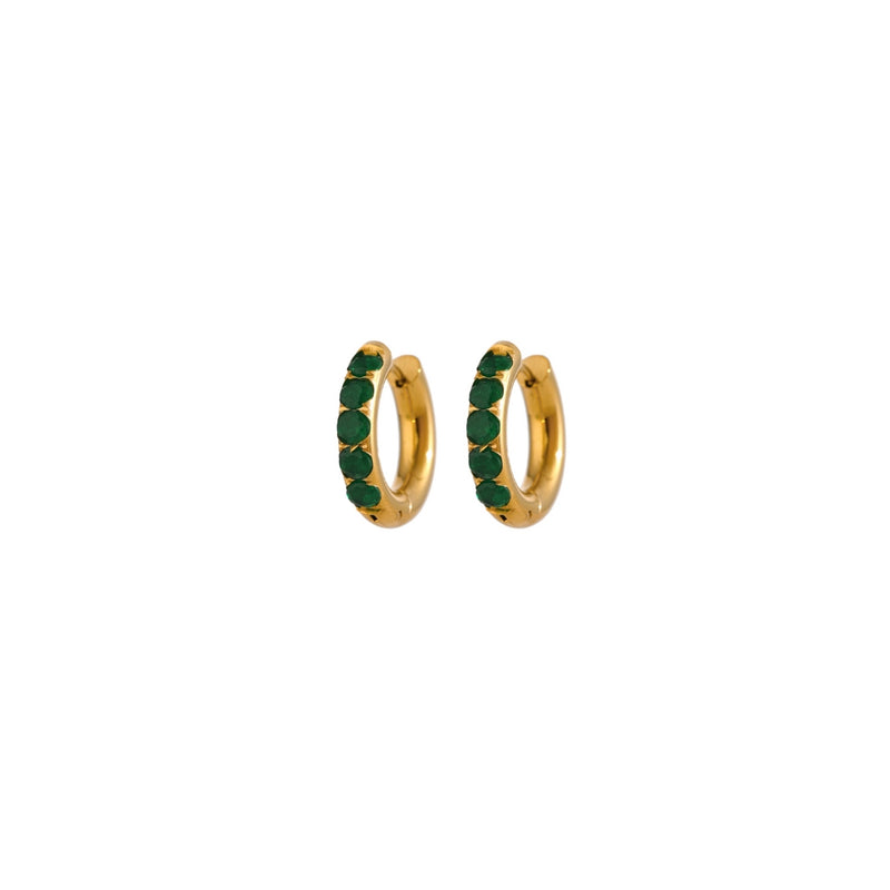 Medium Emerald Pave Gold Hoops