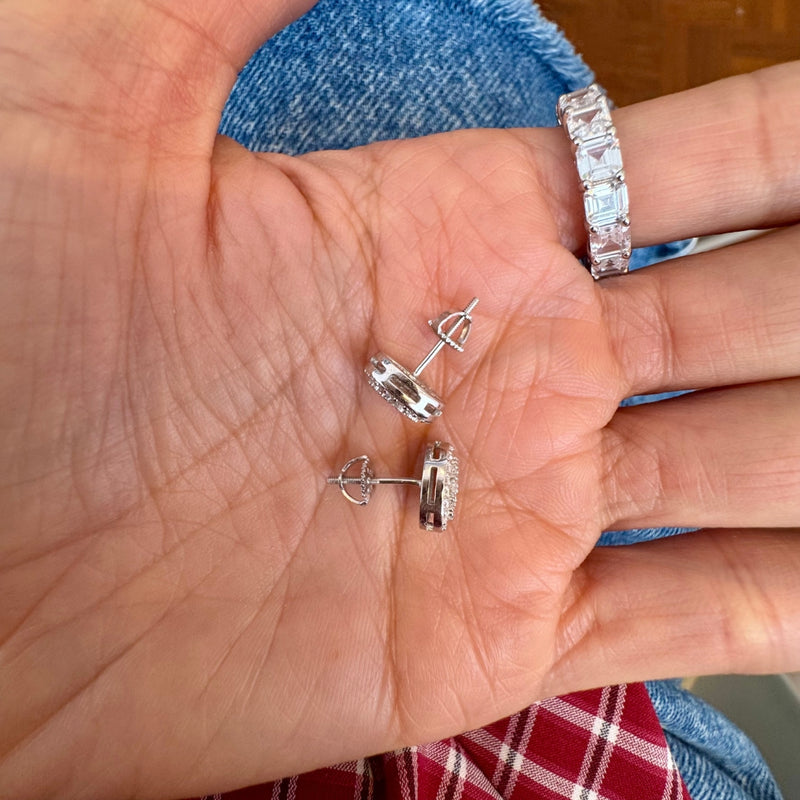 Moissanite Oval Pave Illusion Studs