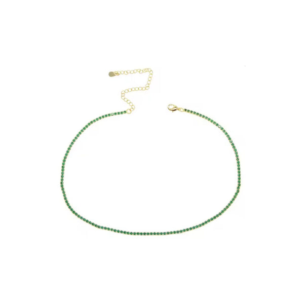 Thin Stainless Tennis Necklace Green
