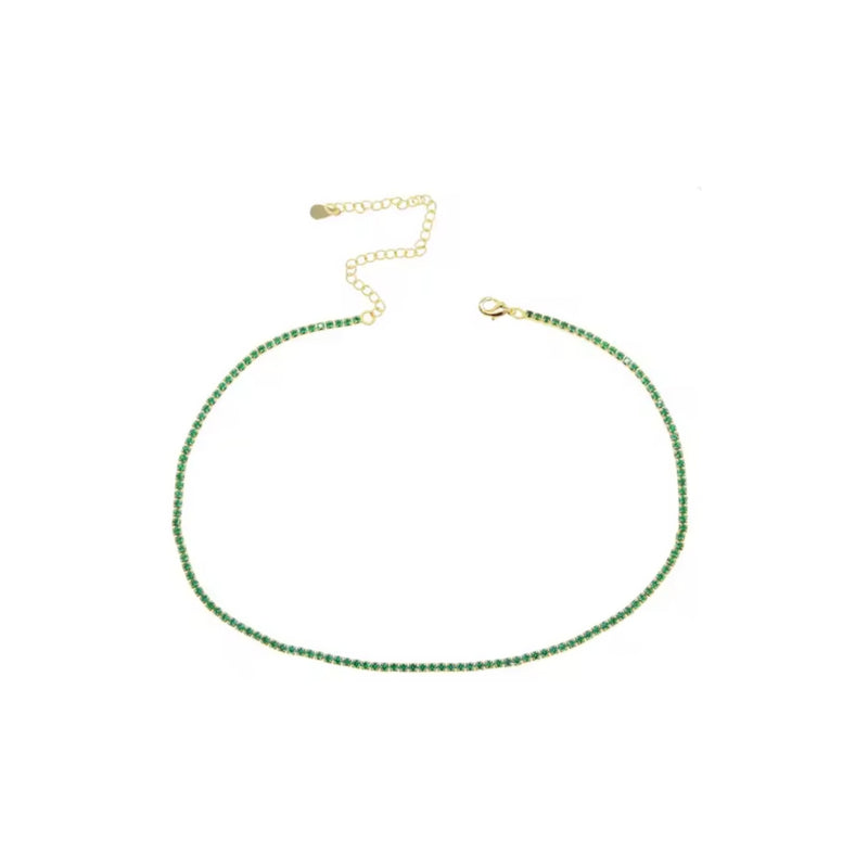Thin Stainless Tennis Necklace Green