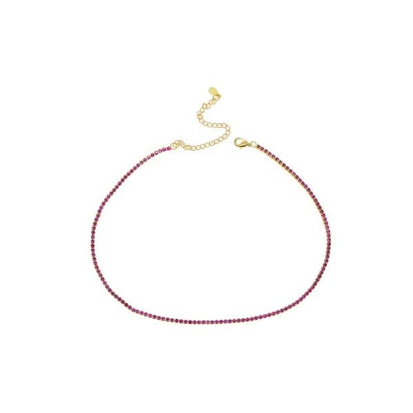 Thin Stainless Tennis Necklace Pink