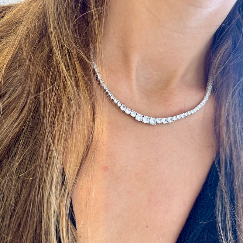 Graduated 2.5mm- 4mm Tennis Necklace Silver