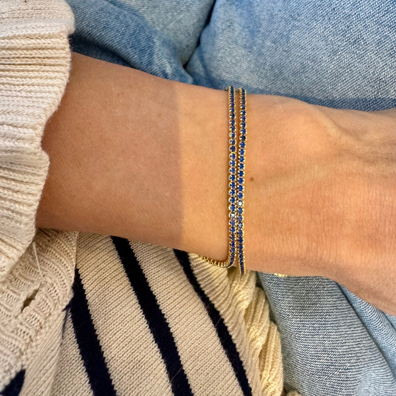 Whisper Thin Tennis Bracelet Blue w/Gold