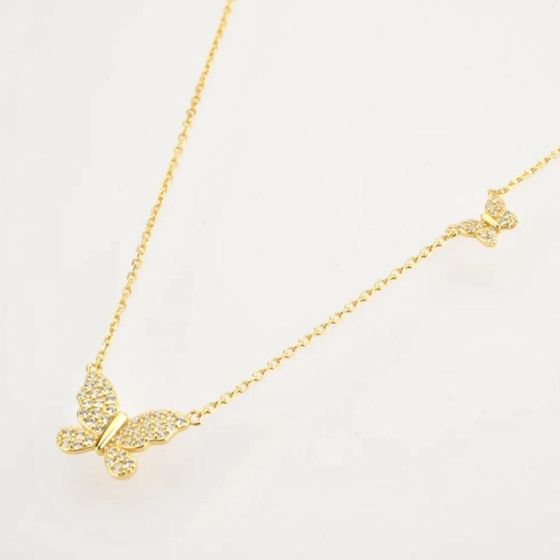 Double Butterfly Necklace Gold