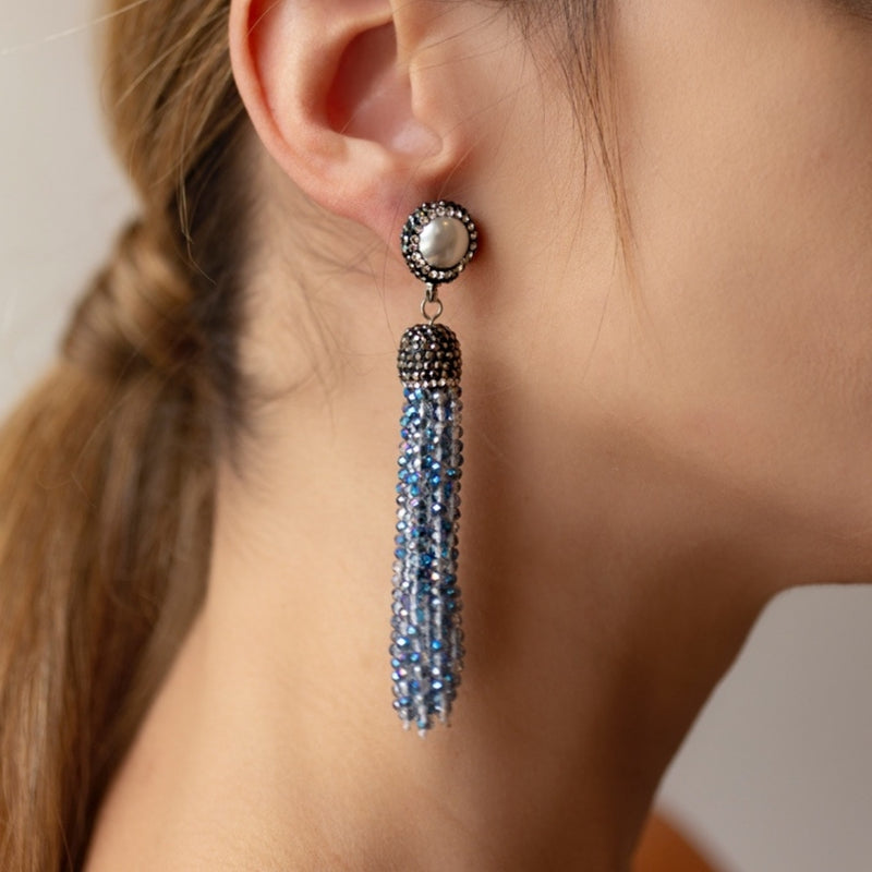 Mala Marcasite Crystal Tassel Earrings