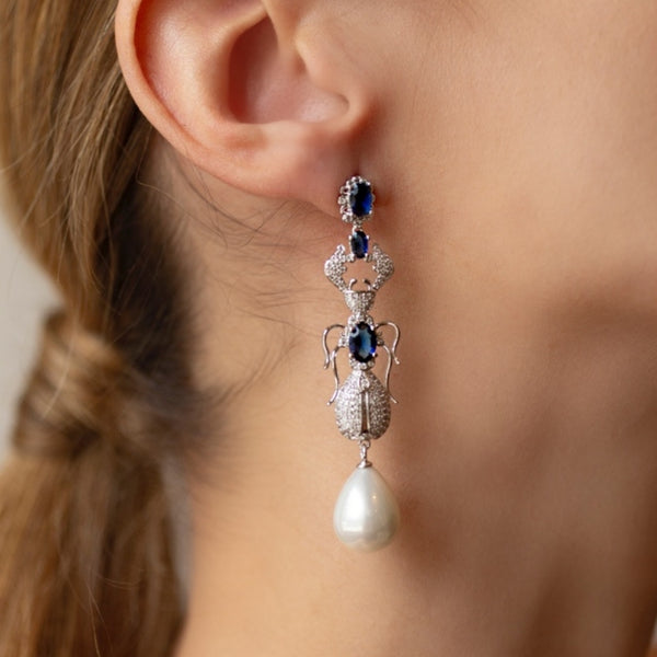 Cleopatra Gem Pearl Drop Earrings