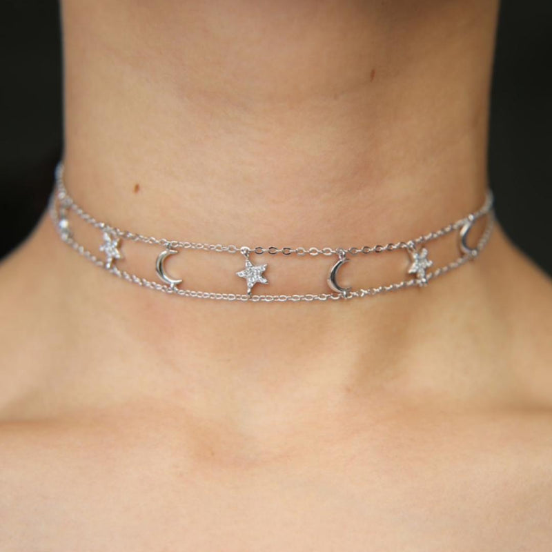 Silver Star & Moon Choker